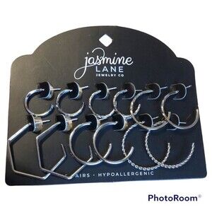 JASMINE LANE Silver Hoop Earring Set 6prs NEW NWT